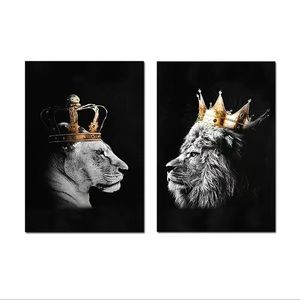 Lion and lioness king and queen canvas posters without frame
